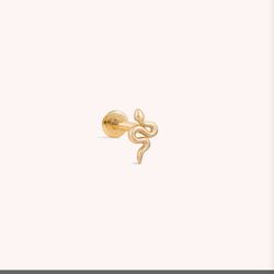 14K Solid Gold (2x) Single Mini Snake Flat Back Earring