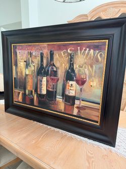 Large Framed Wine Bottle Wall Art. Black & Gold Frame