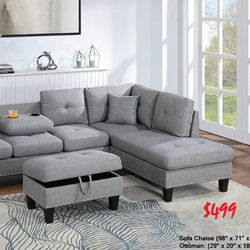 Sofa Chaise Sectional and Ottoman