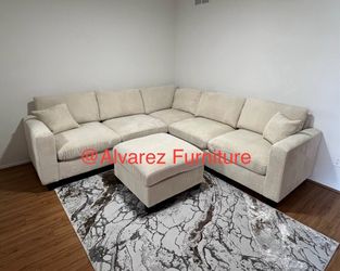 Corduroy sectional sofa with ottoman