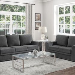 2PC Charcoal Sofa & Loveseat 