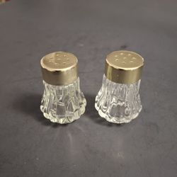 Pressed Ribbed Fluted Glass Individual Salt & Pepper Shakers With Gold Metal Lids 1 7/8"H Set Of 2 For $5 Or All 15 In Stock For $25