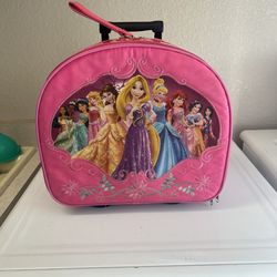 Disney Princesses Pink Sparkley Rolling Luggage Pink Glitter 14" x 16" x 6.75"