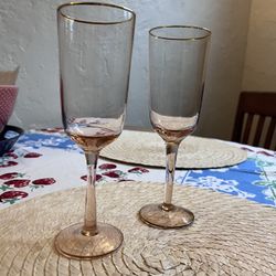 Anthropologie Stem Gold-Rimmed Glasses - Set Of 2