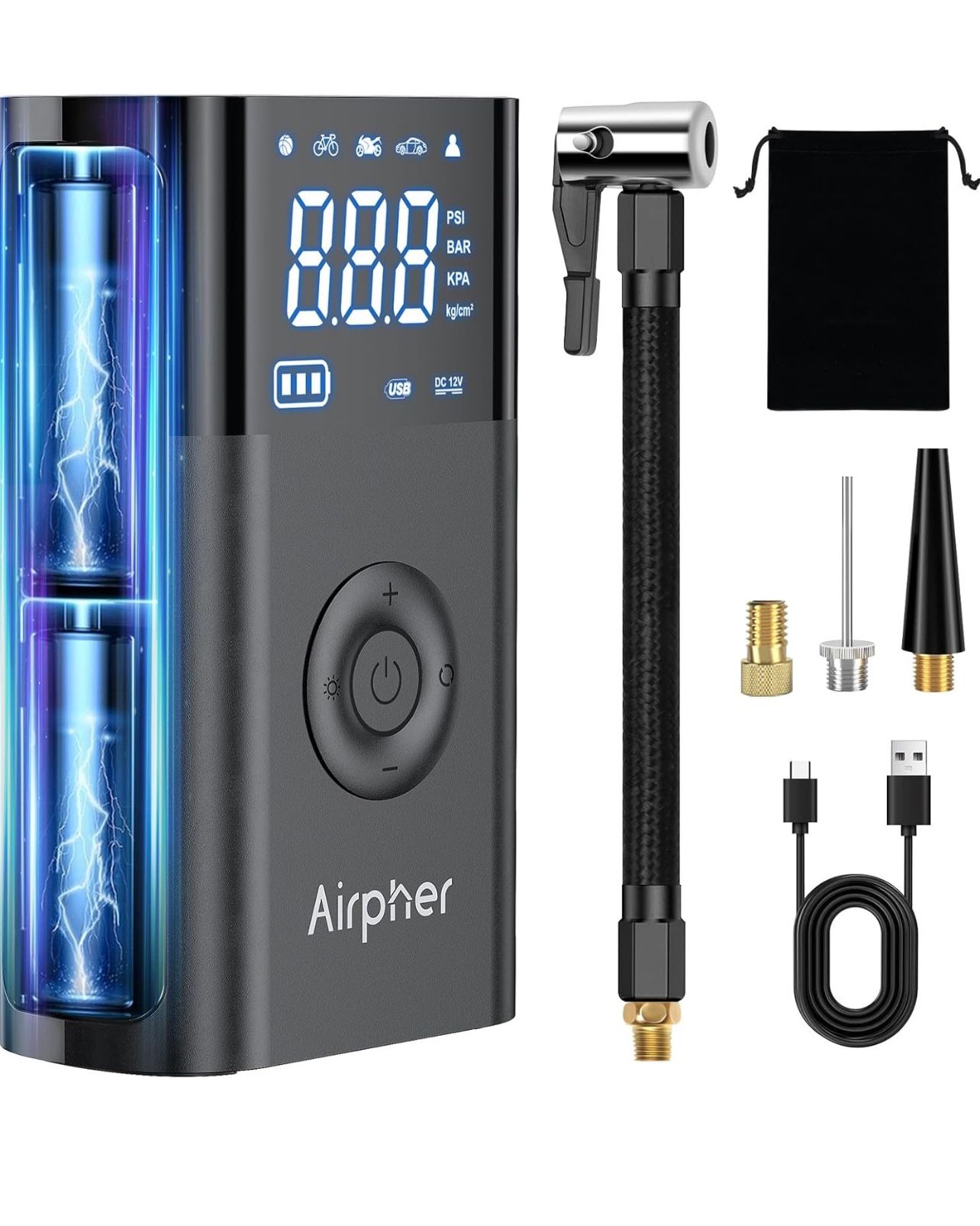 Brandnew Portable Air Compressor - 2.5X Faster Inflator, 150PSI Digital Tire Pressure Gauge for Car, Bike, Motorcycle & Ball