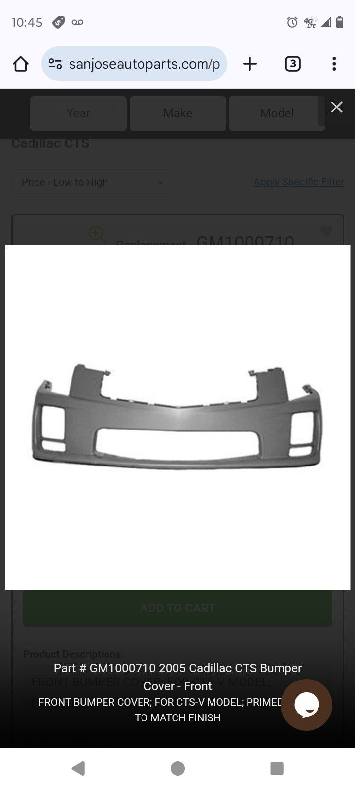 03-07 Cadillac CTS Front Bumper Cover And Side Skirt