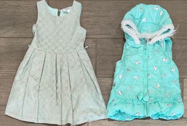 Girls’ 4T Dress & Vest Lot – Lace Dress + Beautees Hooded Vest
