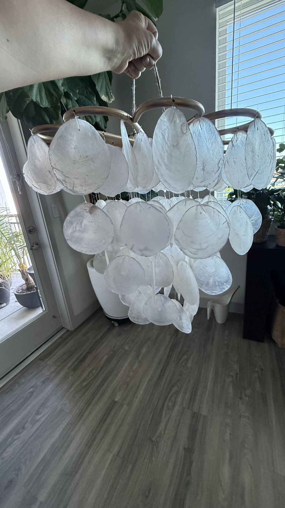 World Market Blush Pink Capiz Shell Chandelier