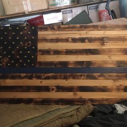 Thin Blue Line Burnt Wood Flag 