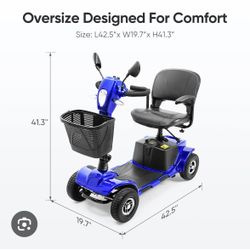 Morrean 4 Wheels Mobility Scooter, Electric Powered Wheelchair Device for Travel, Best Gift for Elderly, Blue