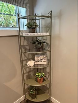 Tall Green Metal Corner Shelf Unit