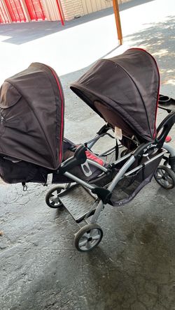 Baby Trend Double Stroller Black Gray Red Cup Holder Adjustable Handles