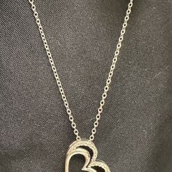 Heart Silver, CZ’s (diamond’s) Necklace 18”
