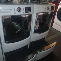 Maytag Maxima Commercial Technology Washer And Eco conserve Steam Boost Dryer On Pedestals 