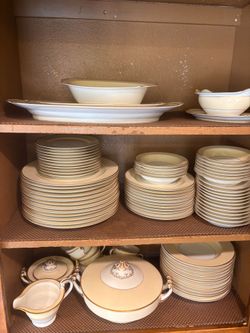 Large Fine China Dinnerware Set with Gold Trim