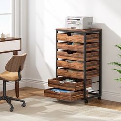 7-Tier Storage Cabinet Wooden Rolling Chest of Drawers Walnut 15.74 W Standard chest