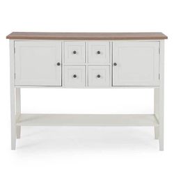 New Ivory and Burlywood Storage Cabinet with 4 Drawers
