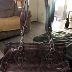 Worthington Satchel Bag Maroon Faux Snakeskin Shoulder Purse Y2K Vintage Style