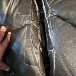 Sectional Black Leather Couch and Lamp