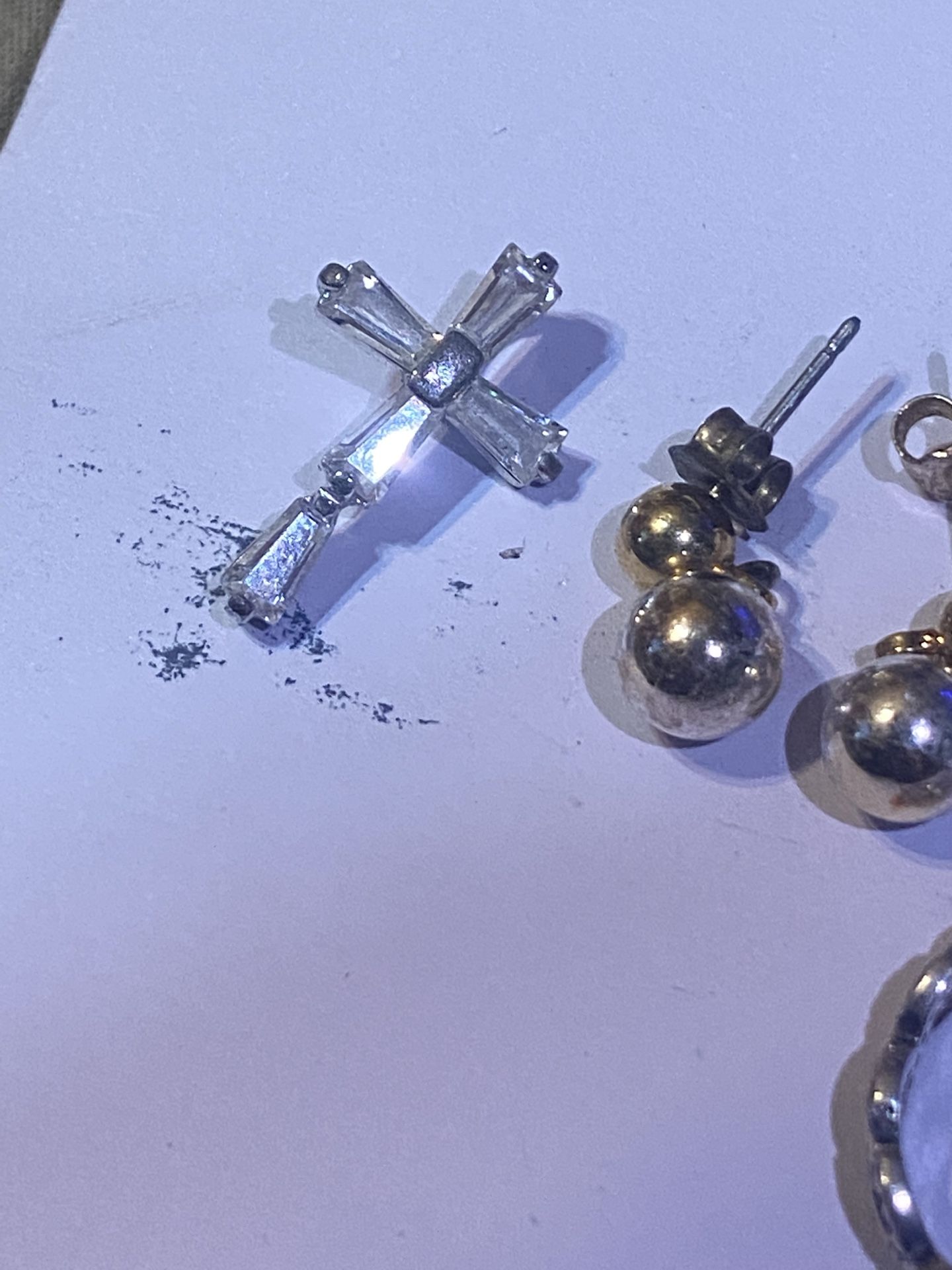 Small lot of silver and gold mixture ring earrings and pendant Rings