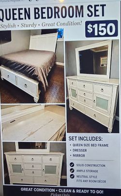 Queen frame, dresser and mirror