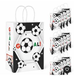 12PCS Soccer Favor Paper Bags, Soccer Goodie Bags, Soccer Bag for White-12pcs