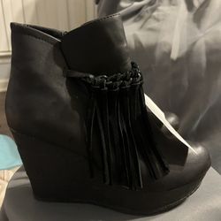 Black Leather Fringe Boots