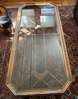 Bamboo Wood and beveled Glass Top Coffee Table