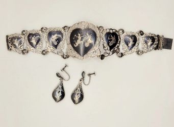 Siam Sterling Silver Bracelet & Earring Set Thailand Antique