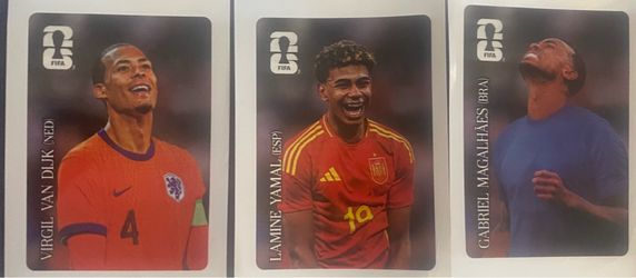 Lamine Yamal,  Gabriel Magalaes (Brazil), and Virgil van Dijk (Netherlands) Stickers - Coca Cola FIFA 2026 World Cup Panini Stickers - Spain #19