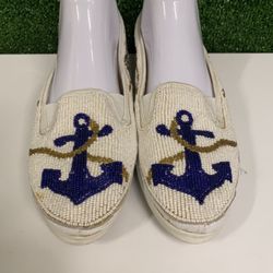 Beadz Tm White Anchor Beaded Flats Size 9 1/2