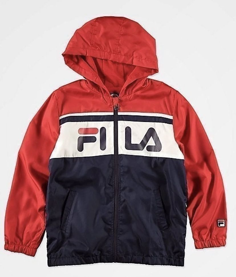 Fila Boy Colorblock Navy ,Red and White Hooded Windbreaker Jacket Lightweight Protección Small Size New Never Used
