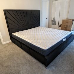 Black Upholstered King & Queen Size Bed Frame