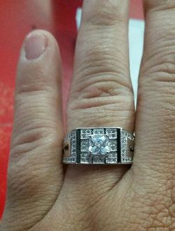 925 Sterling Silver With White Cubic Zirconia Exquisite Men's Finger Ring Fashion Jewelry Simple Style Wedding