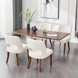 2573 $220 Dining Chairs Set of 4, Fabric Dining Chairs, Cream Modern Mid-Century Upholstered Farmhouse Dinner Chair for Kitchen Dining Room Restauran