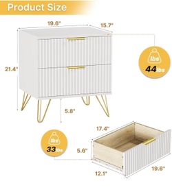 😀 2Pcs White Nightstand, Modern Night Stand Bedside Table with 2 Storage Drawer, Bed Side End Table with Golden Handles and Legs for Bedroom, White