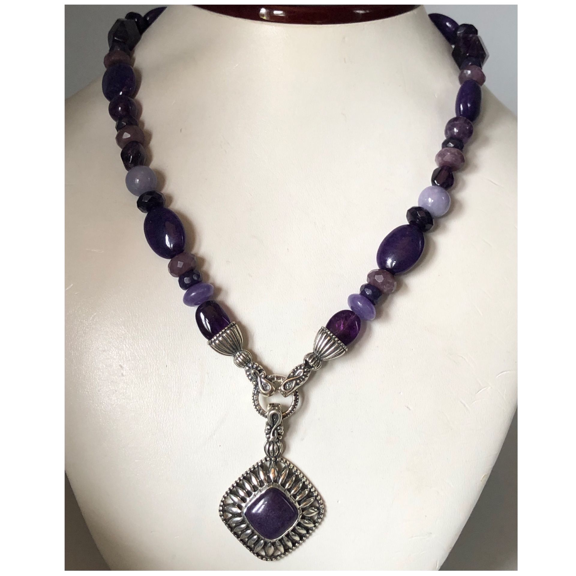 Carolyn Pollack 925 Sterling Silver Chunky Amethyst & Quartzite Beaded Necklace 18” Long