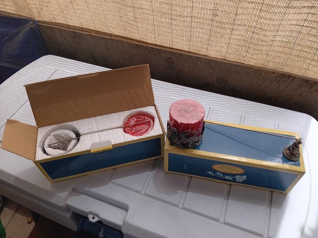 2 Pewter  Christmas Candle Set 