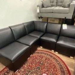 New Black Faux Leather Modular Sectional Sofa Couch *High Quality Frame*