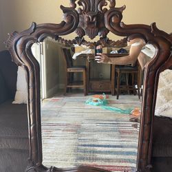 Antique Wooden Frame Mirror 