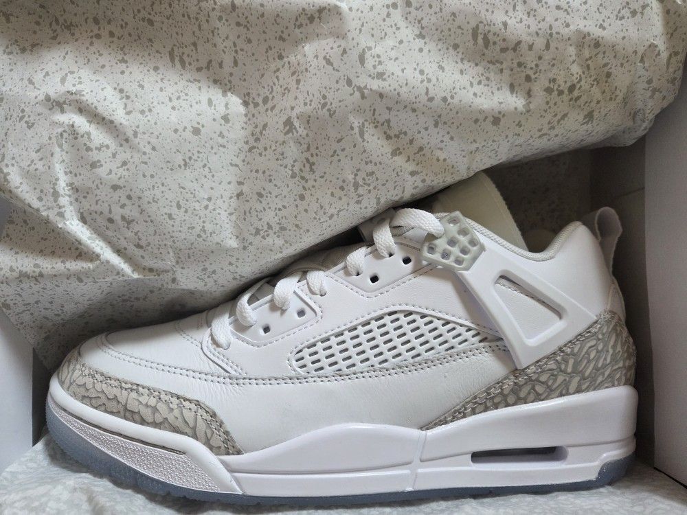 π₯JORDAN SPIZIKE LOW "WHITE METALLIC SILVER BARELY BLUE NEUTRAL GREY" NEW W/BOX, MEN'S SIZE 8.5π²125 FIRM TAKES THEMπ₯