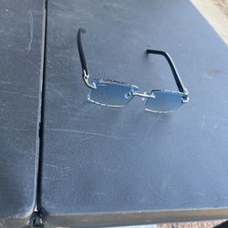 Cartier Blue Diamond-Cut Lens Rimless Sunglasses authentic