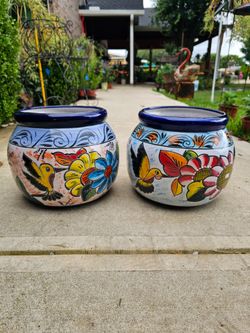Talavera Medium Size Sphere Hummingbird Clay Pots. Planters. Plants. Pottery $55 each