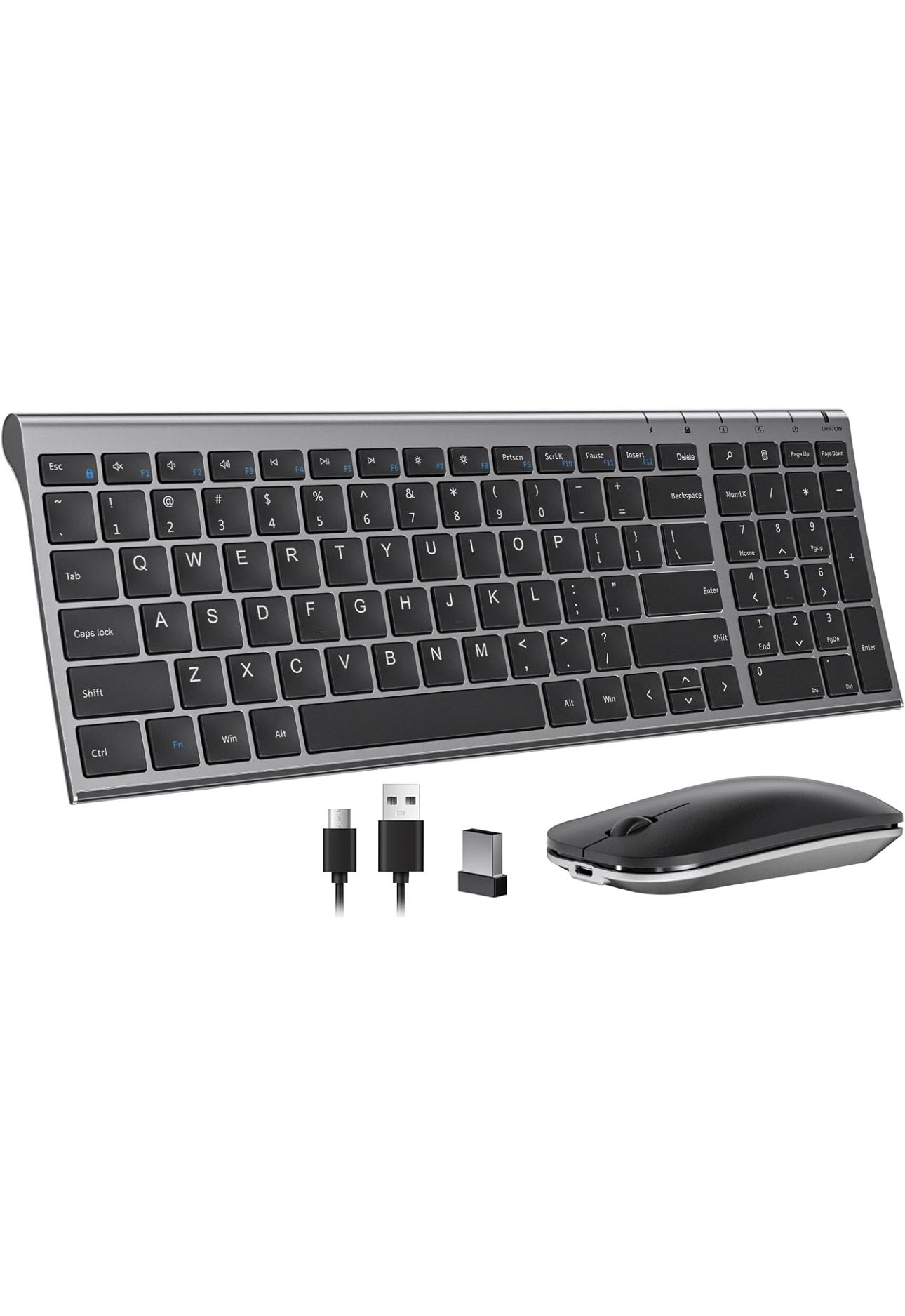 Rechargeable Wireless Keyboard Mouse, Ultra Thin Low Profile Wireless Keyboard and Mouse with Number Pad, Quiet Portable Combo Compatible for Windows