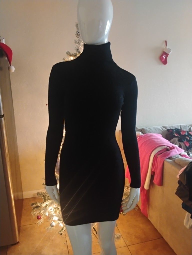 Turtle Neck Black Dress