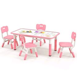 Toddler Table & Chair Set 4 Ergonomic Chair Activity Lightweight Pink HY10179PI 