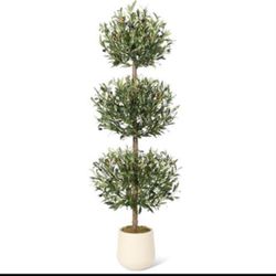 5FT Artificial Olive Triple Ball Topiary Trees with Moss & Inner Pot, Outdo 
