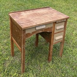 Vintage Antique Wood 3 Drawer Tray Small Desk Microwave Accent Table