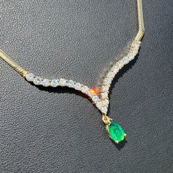 Jewelry 18k solid Yellow Gold herringbone link 17.50” 3.00CTW natural diamond emerald Chain necklace 19.50 grams 2.40mm