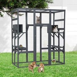 70'' Large Catio Outdoor Cat Enclosure Cat House with 7 Platforms, new